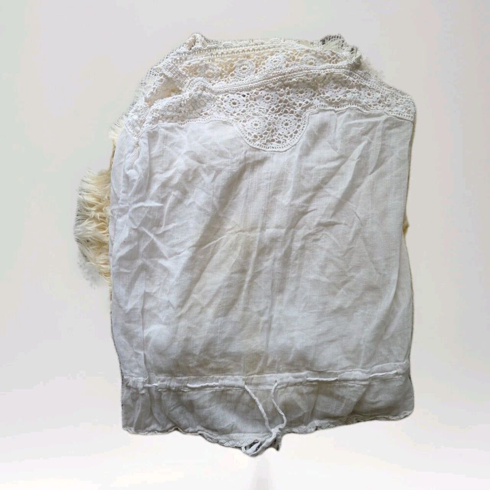 Paperdenim&cloth Women's 4 Off White Crochet Trim Lace Sheer Tank Top Long Fit